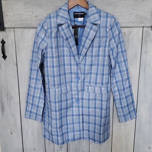 ASOS Heartbreak Longline Blazer in Blue Check US Size 4 NWT NEW - Picture 5 of 17